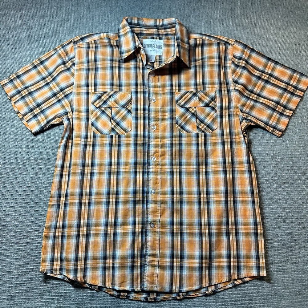 Ditch Plains‎ Orange Button Up Shirt Men's XL Rodeo Ranch Cowboy Short Sleeve